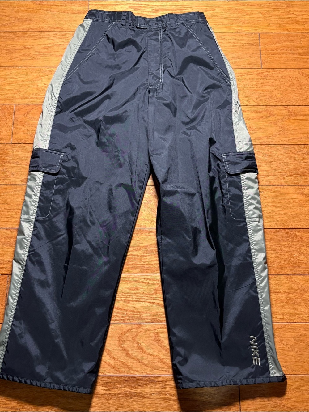 Vintage Y2K Nike Men’s Black Track Cargo Pants with Gray Side Panels